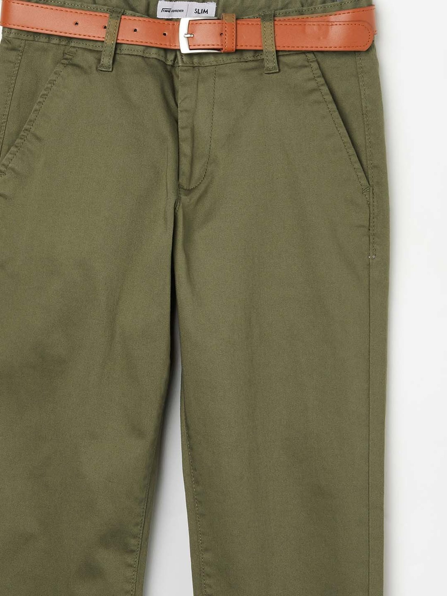Fame Forever by Lifestyle Boys Olive Cotton Regular Fit Pants