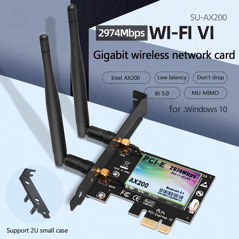 Wireless Dual Band PCI Express WiFi Adapter PCI-E Network Card 3000 Mbps WIfi 6 AX200 2.4G/5G With Antennas Desktop PC Windows 10