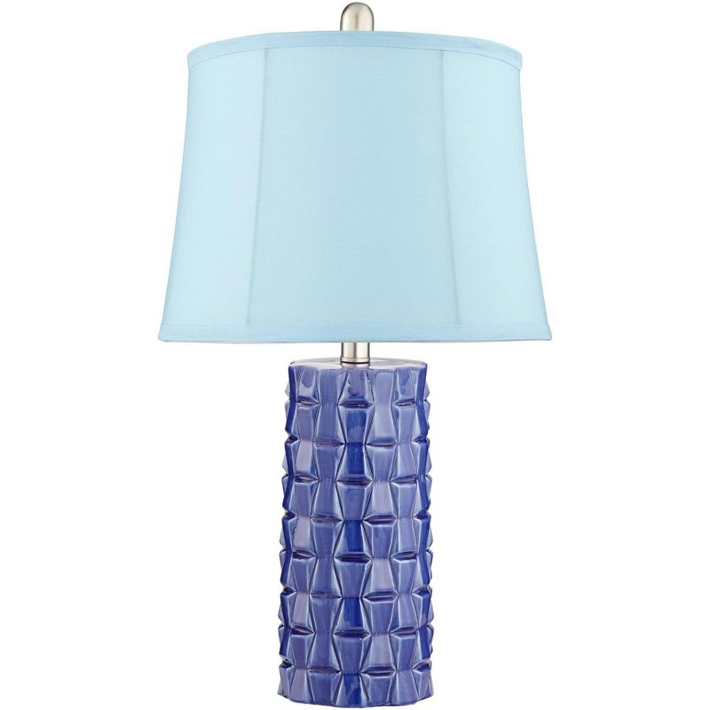 360 Lighting Rico Blue Ceramic Column Blue Softback Table Lamps Set of 2