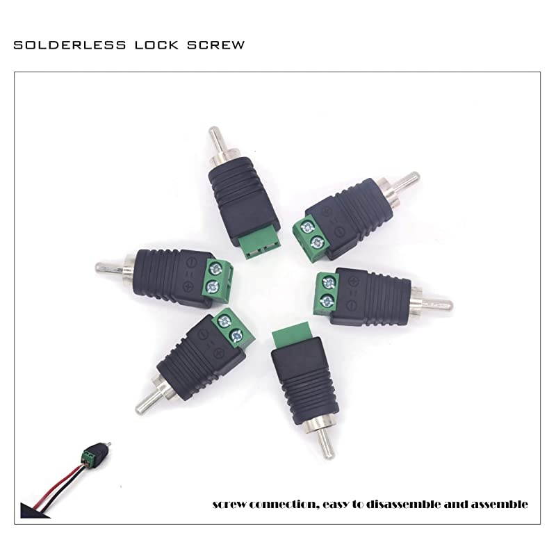 Solderless Adapter Converter Connectors,Male Plug Connectors Cable Audio Adapter to AV Screw Terminal Connector (6pack)