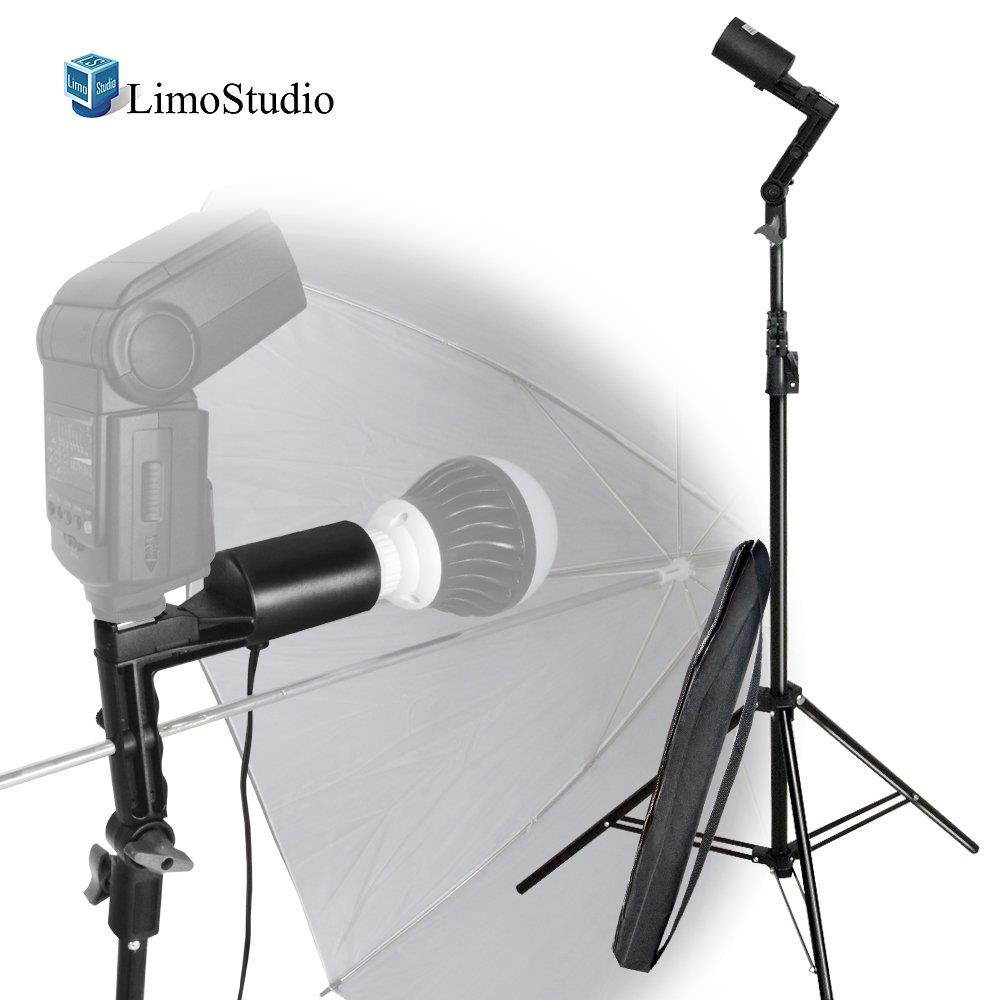 LimoStudio Single Head Photo Bulb Socket with Flash Bracket E26 / E27 Standard Base Size, Flash Lock Button, Umbrella Reflector Insert, Light Stand Tripod, Carry Bag, Photo Studio, AGG2048