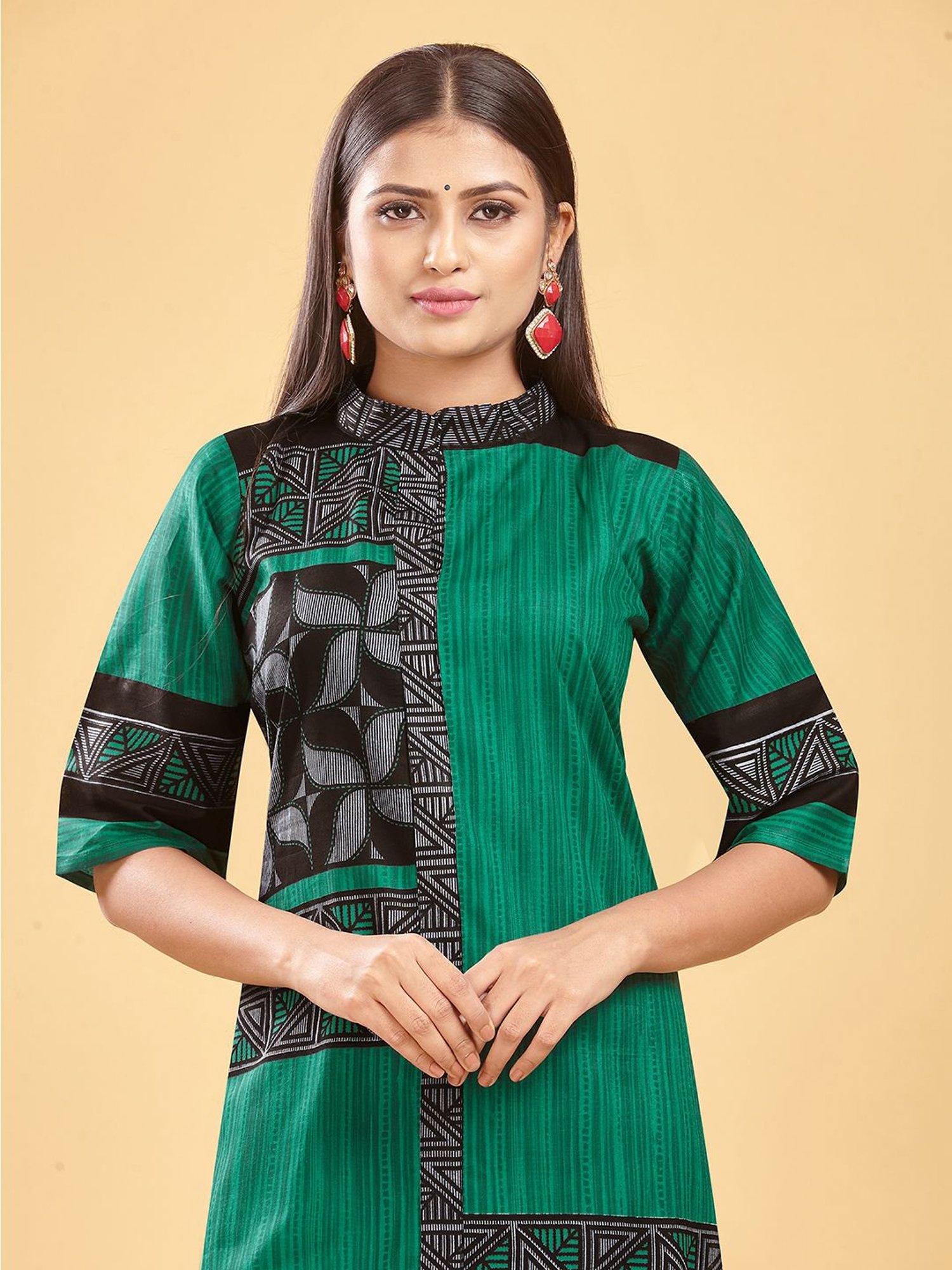 SHANVIKA Green Printed Cotton Straight Kurta