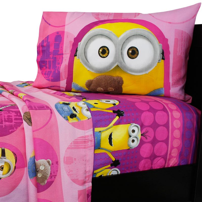 3pc Minions Twin Bed Sheet Set Pink Buddy Buddy Bedding Accessories - Despicable Me..