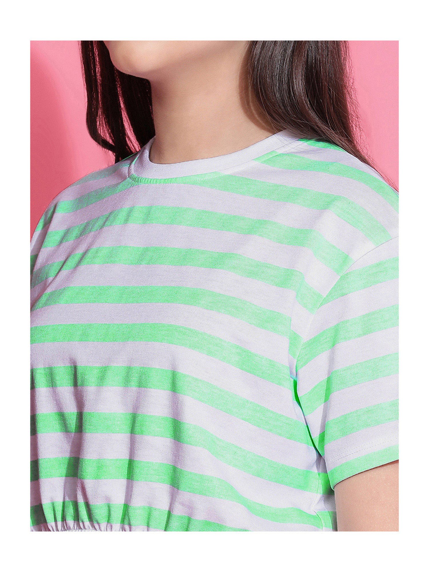 Lil Tomatoes Kids Light Green & White Striped Crop Top