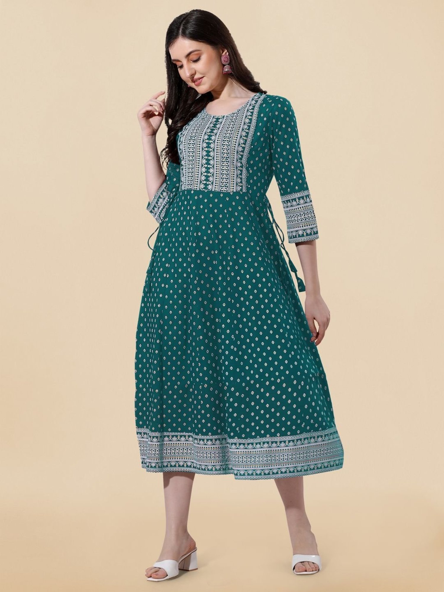 MIRCHI FASHION Green Embroidered A-Line Dress