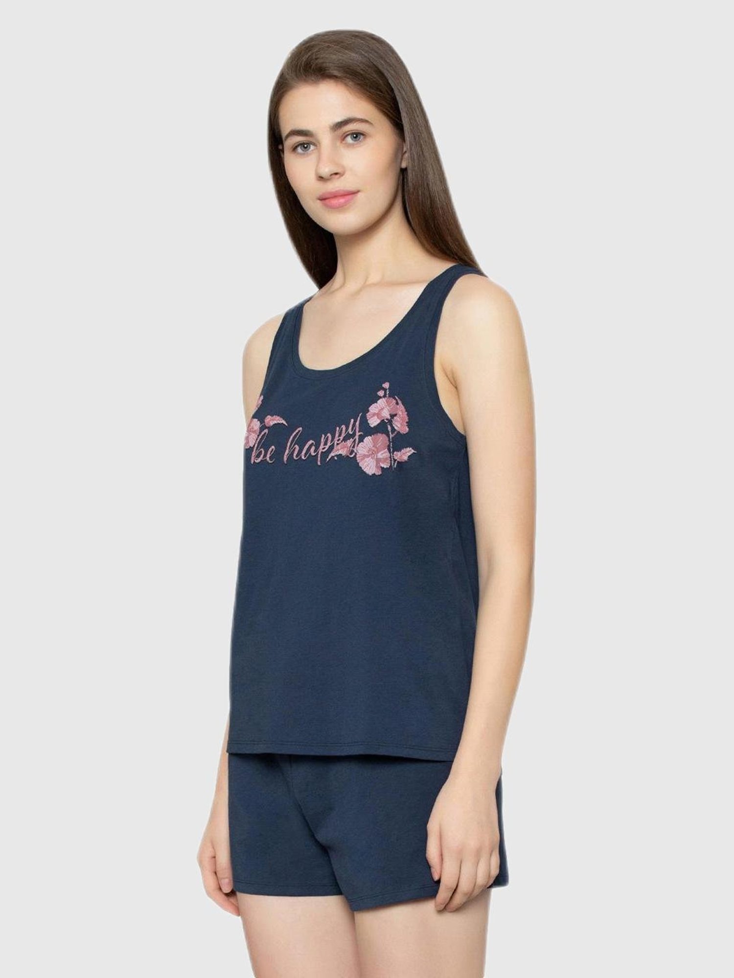 Triumph Navy Graphic Print Shorts Set