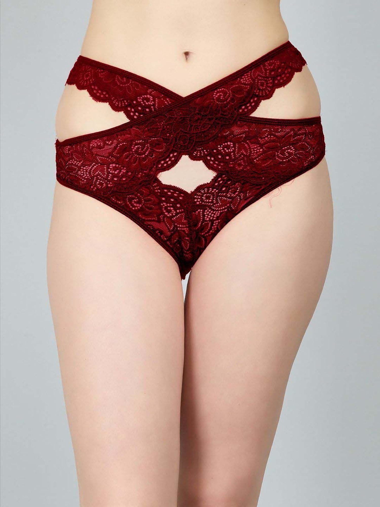 N-Gal Red & Maroon Lace Work Panties - Pack Of 2