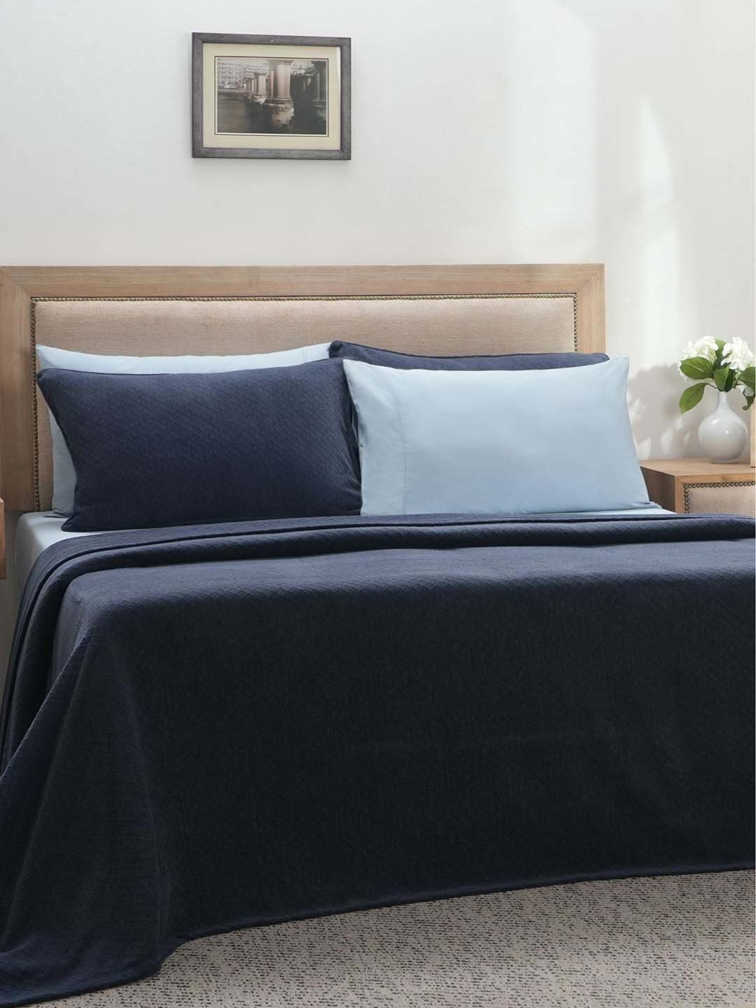 Maspar Colorart Blaize Dark Blue Cotton 200 TC 256 GSM Double Size Bed Cover