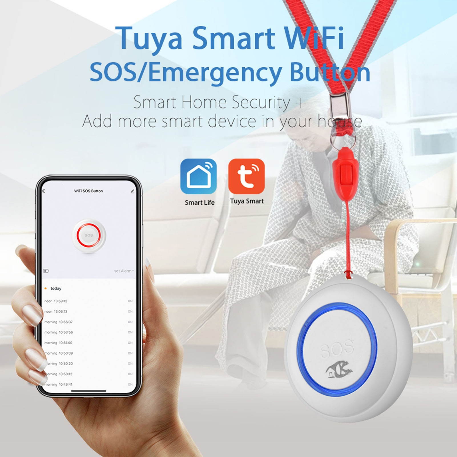 Tuya Wireless Fidelity Intelligent Emergency Button One Button Alarm Call Button Alarm Remote Call Button SOS Emergency Button Wireless Doorbell Alarm