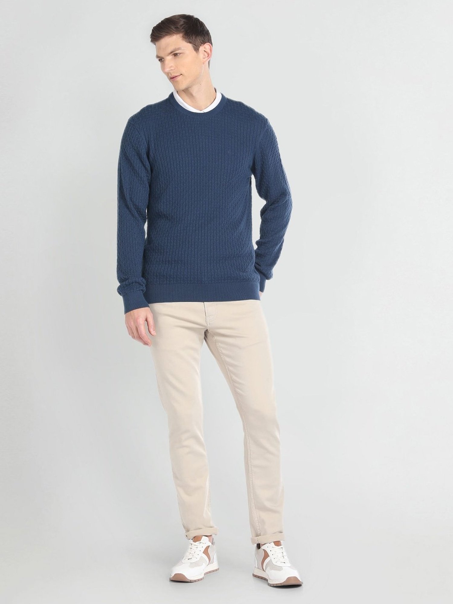 Arrow Navy Regular Fit Self Pattern Sweater
