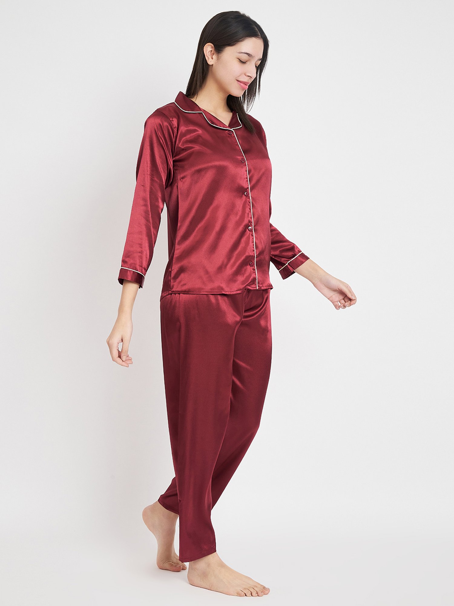 KOI SLEEPWEAR Maroon Shirt With Pyjamas
