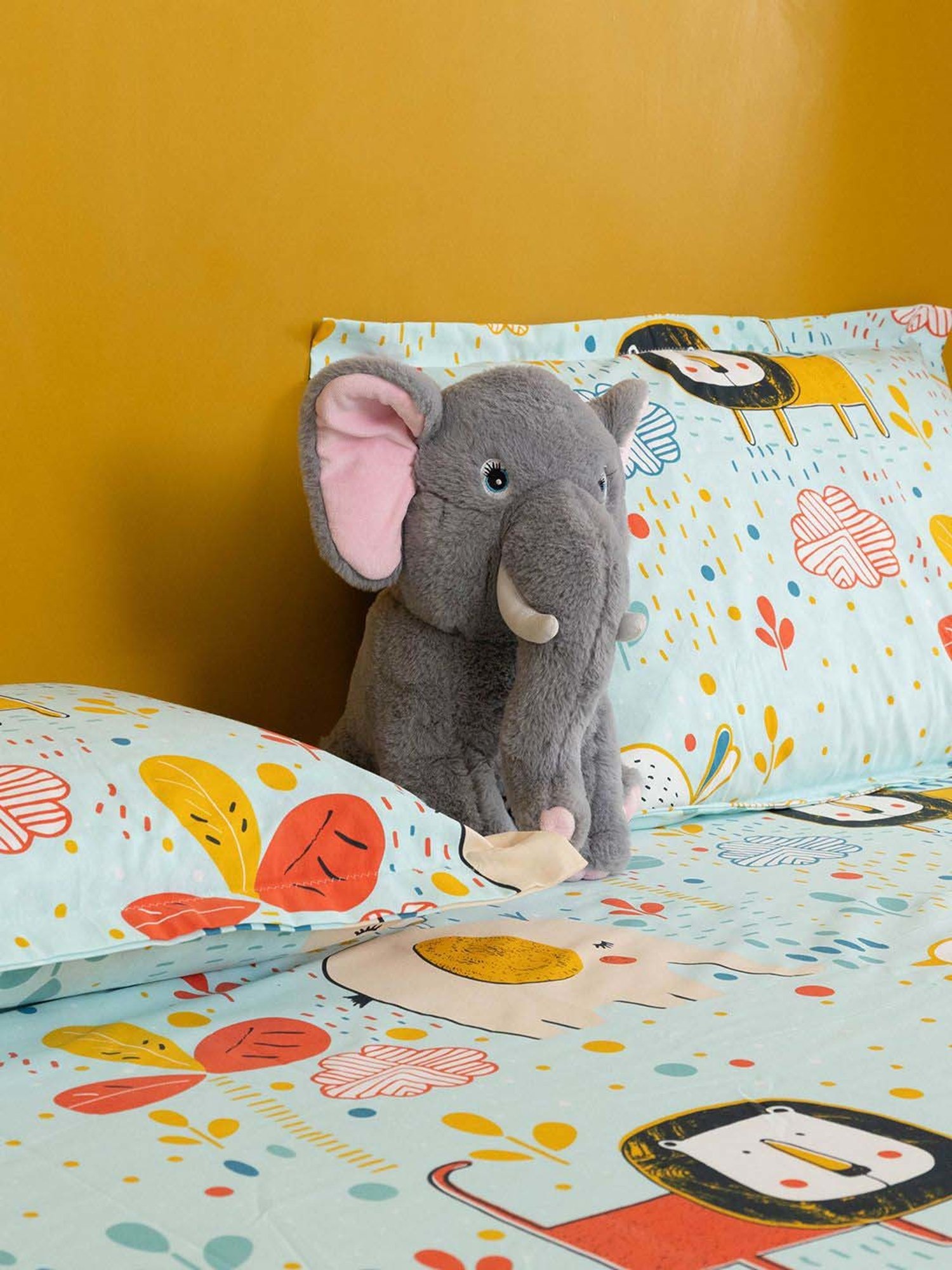 Urban Space Sky Blue Cotton 200 TC Lion King Bedsheet King Fitted with 2 Pillow Covers