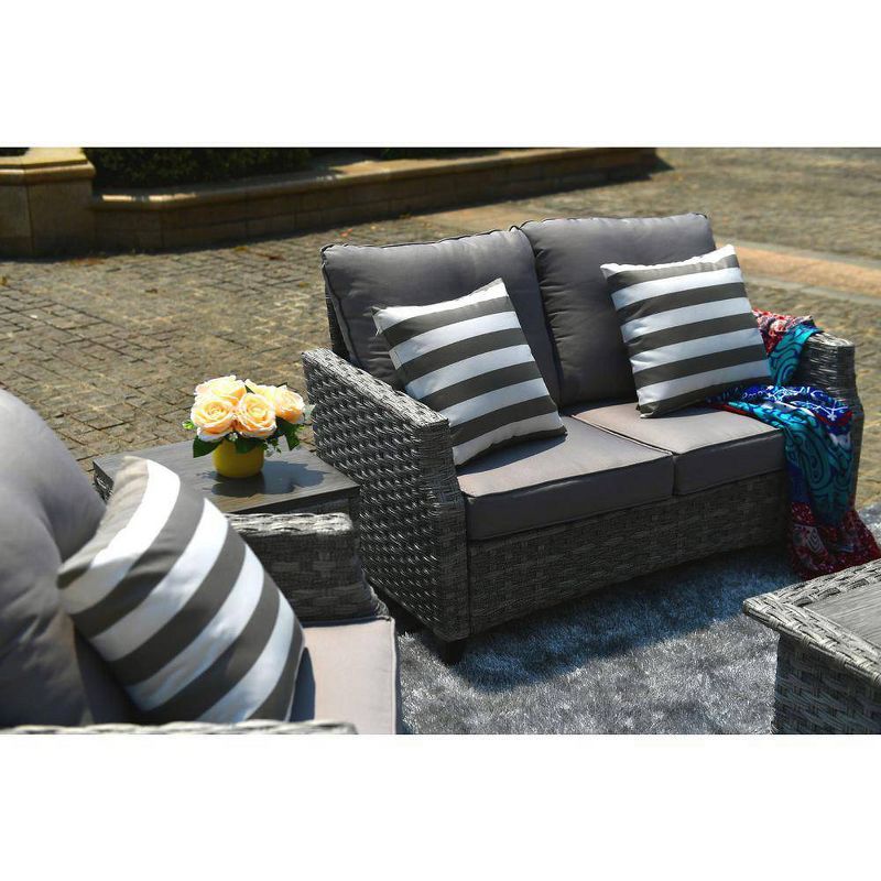5pc Patio Wicker Conversation Set with Fire Pit - Direct Wicker