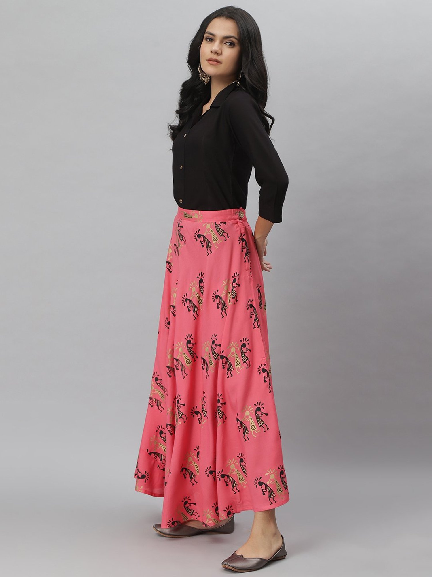 Stylum Black & Pink Printed Shirt Skirt Set