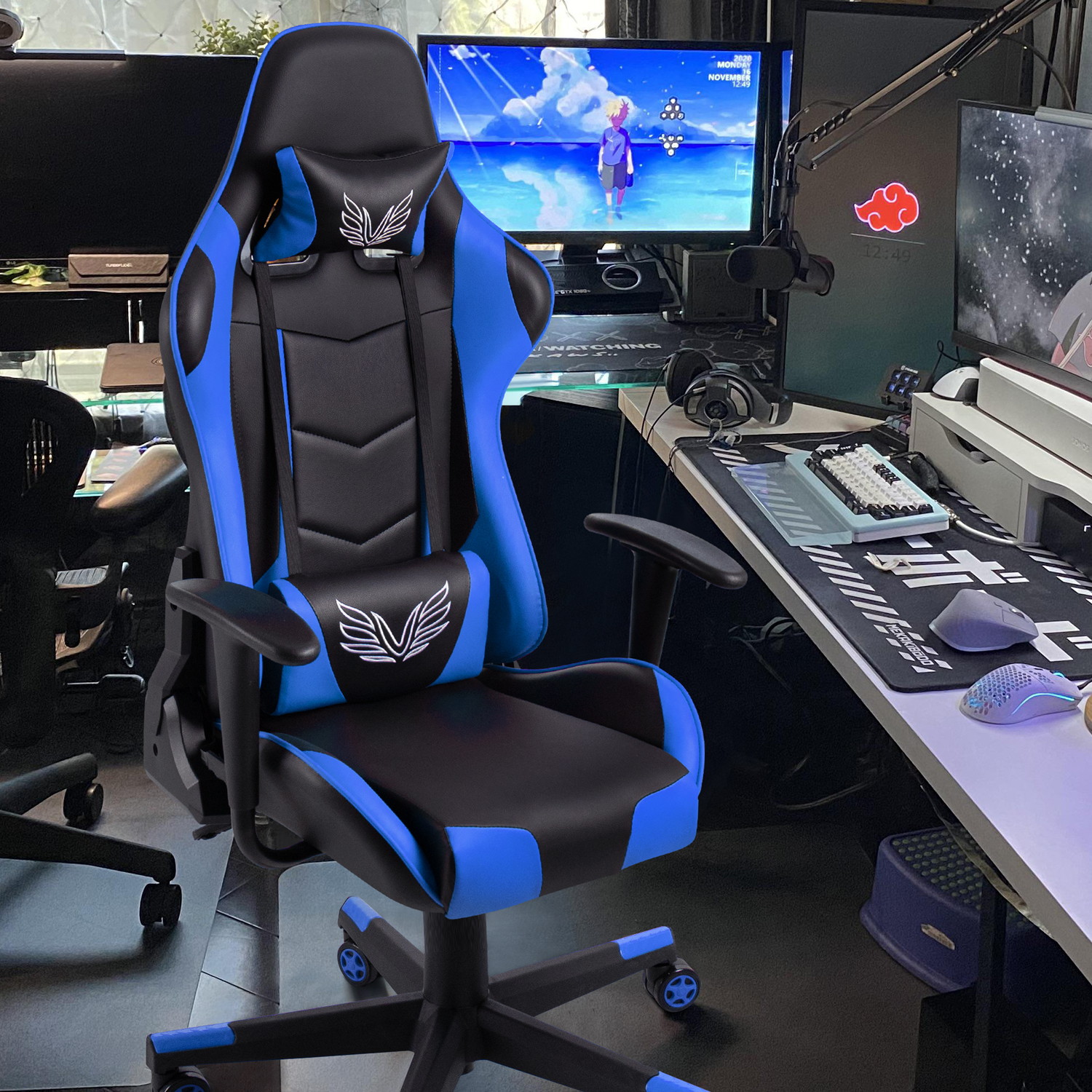 Homall Gaming Chair High Back Adjustable Height Racing Style Computer Chair with Headrest and Lumbar Support (Blue)