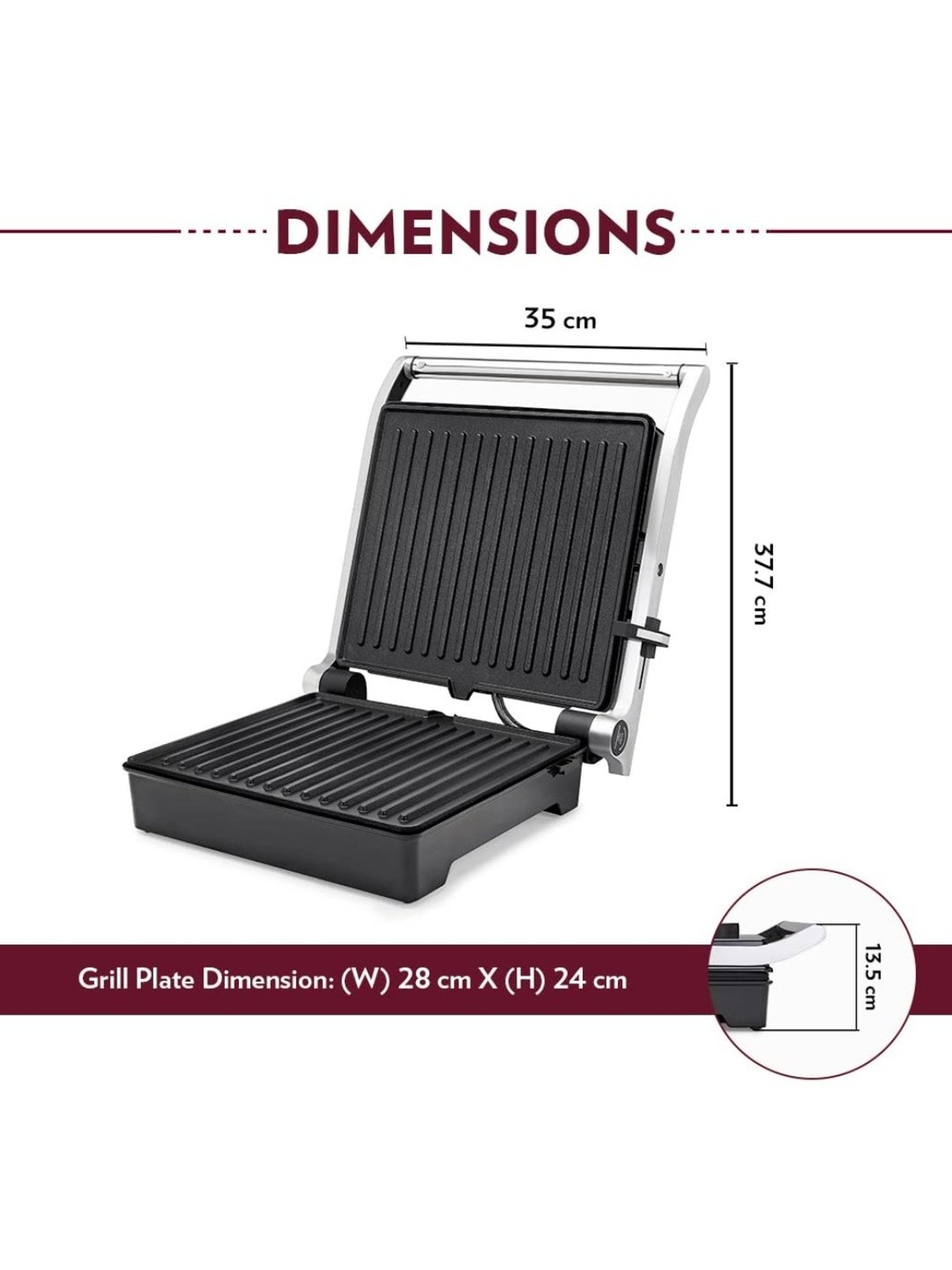 Borosil Sandwich Maker 2000W with Non stick coating (Black)