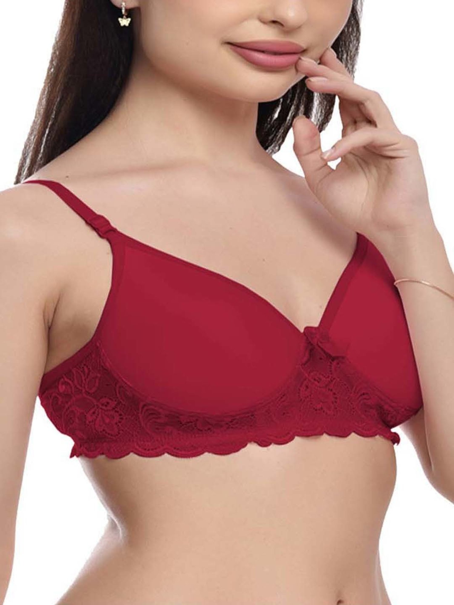 FIMS: Fashion is my Style Maroon & Beige Lace Work Everyday Bras - Pack Of 3