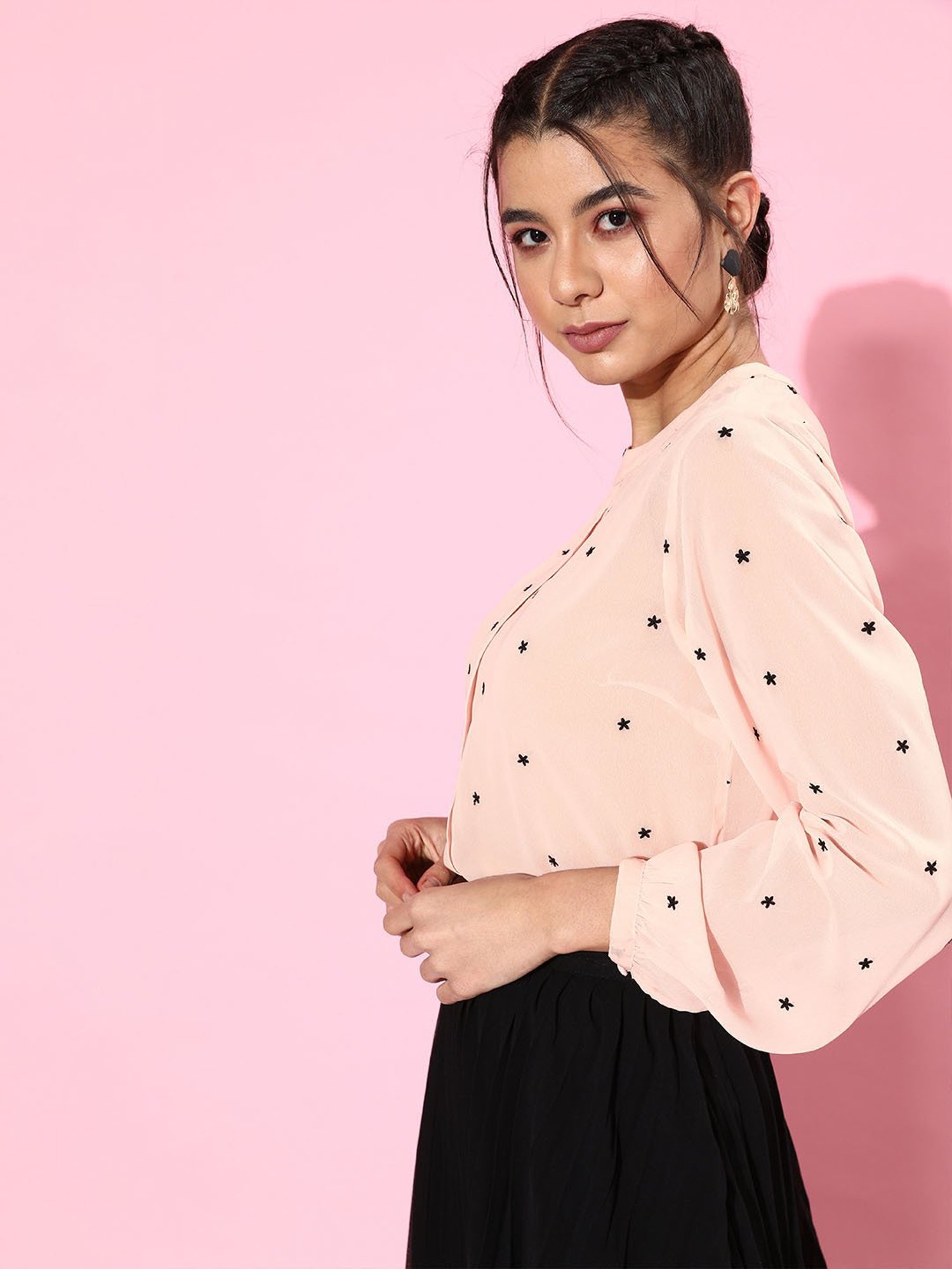 QUIERO Pink Embroidered Top