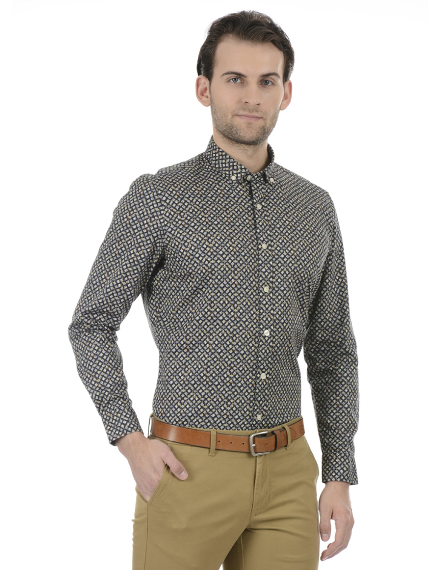 London Fog Black Regular Fit Printed Shirt