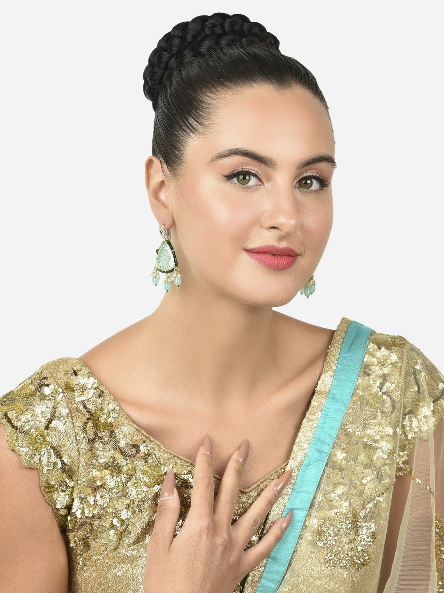 Zaveri Pearls Green Stones & Beads Traditional Drop Earring-ZPFK15368