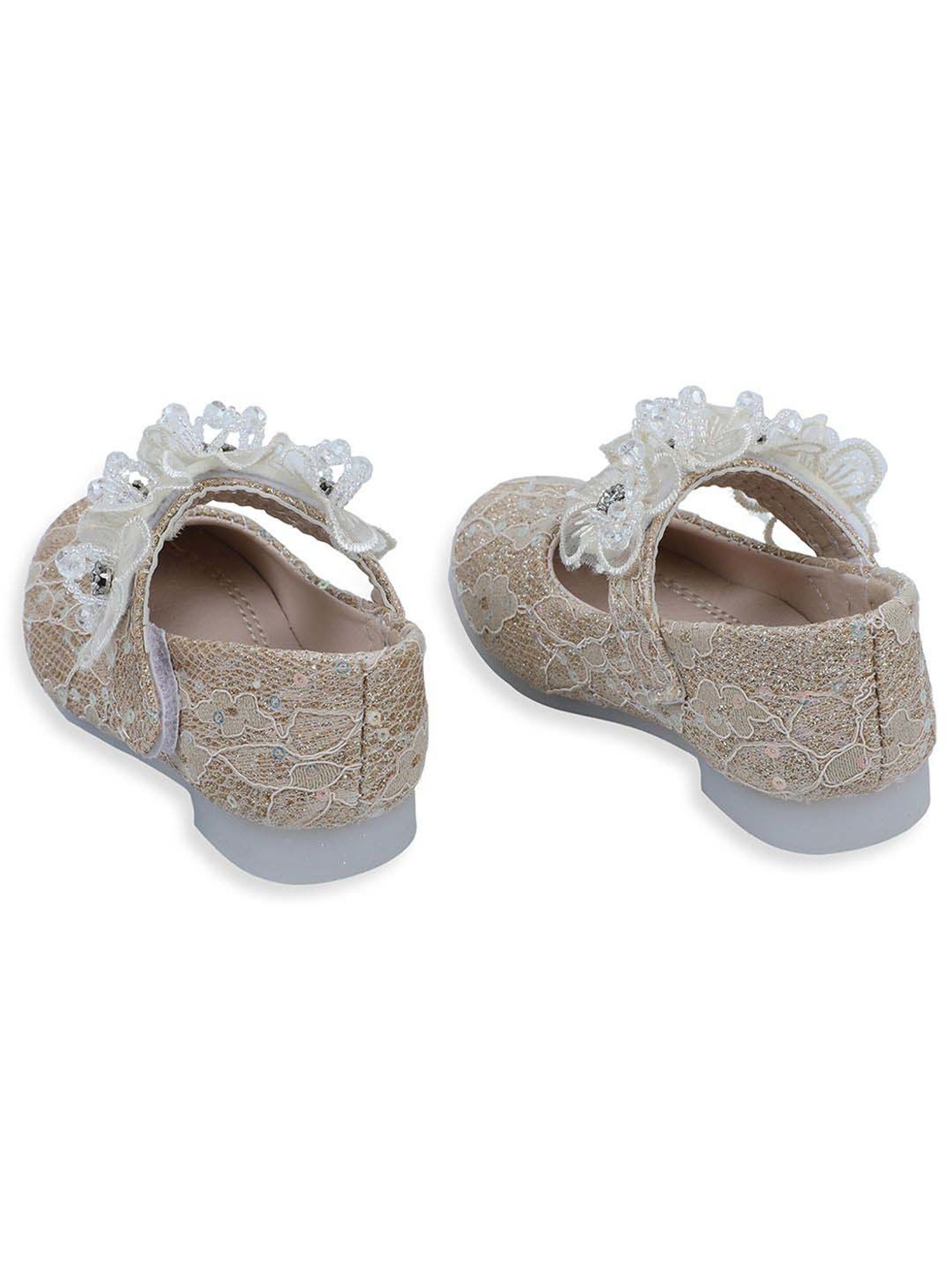 Baby Moo Kids Gold Bash Sequin And Floral Mary Jane Shoes