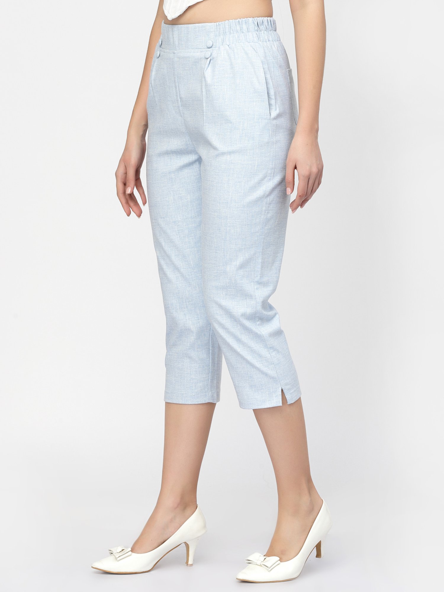 Westwood Sky Blue Relaxed Fit Mid Rise Crop Pants