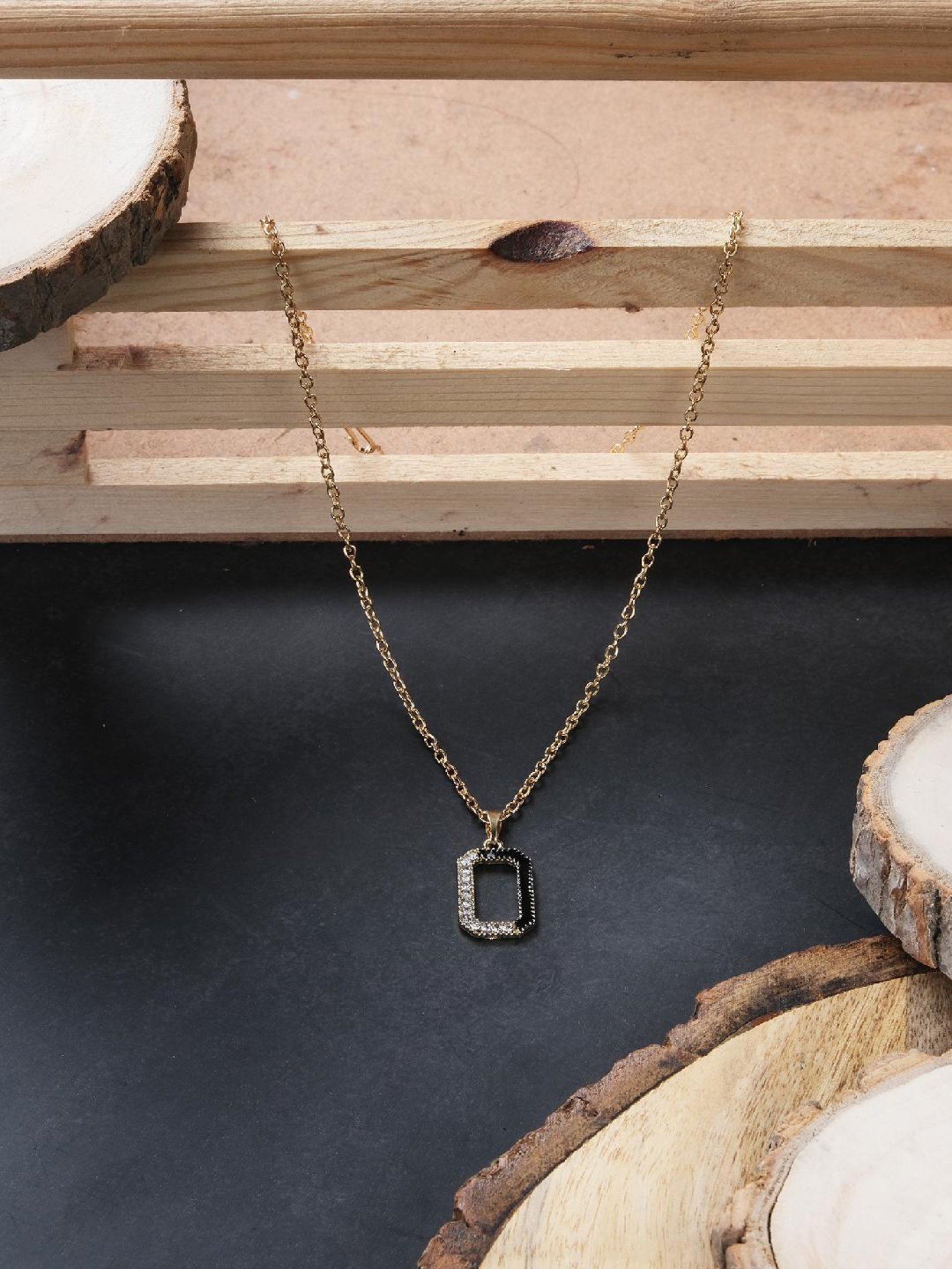 Jewelz Trendsetting Gold Western Necklace With Delicate black and gold Charm for Women