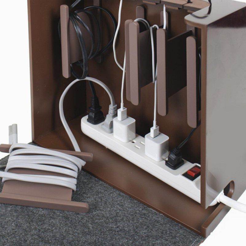G.U.S. Cord Corral and Cable Organizer with 6-Magnetically Secured Cord Spindles -"Rustic Modern" Collection, Made of MDF and Brown Leatherette