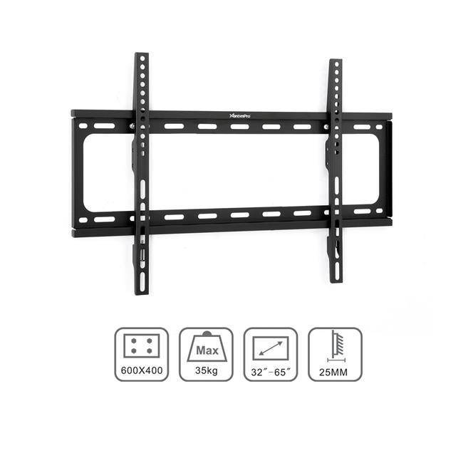 Xtrempro Low-Profile TV Wall Mount 1" Slim Fixed Bracket w/ Magnetic Removable Bubble Level for 32 - 65 inch LCD, LED, 4K or Plasma TVs VESA up to 600 x 400, 77 lbs Loading Capacity - Black (41033)