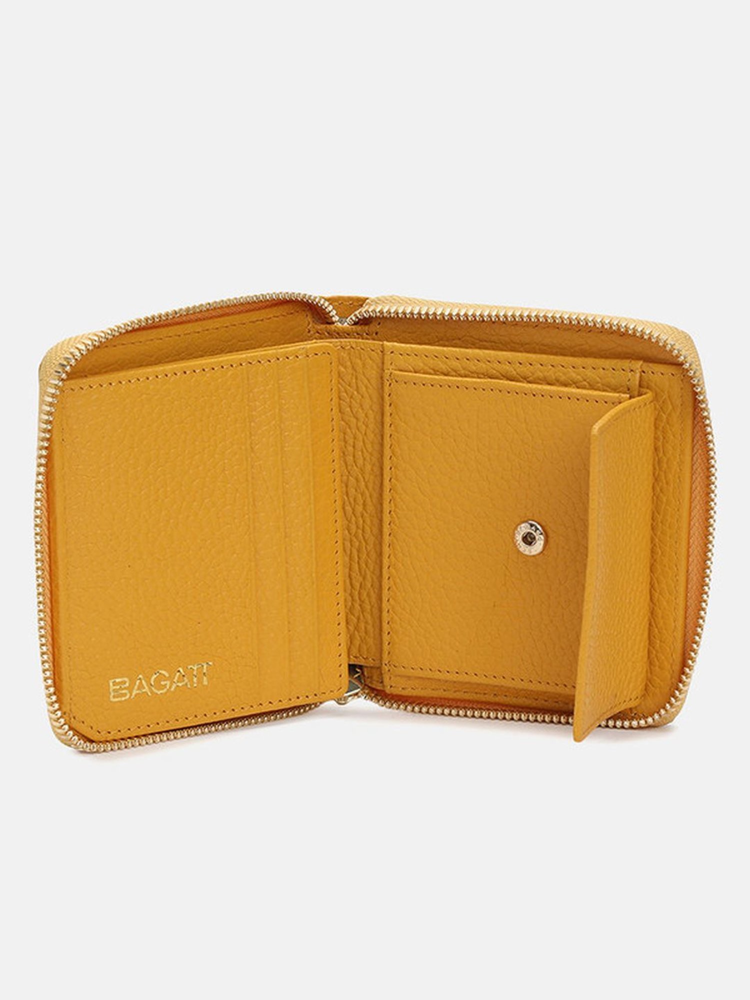 BAGATT Yellow Leather Solid Zip Around Wallet