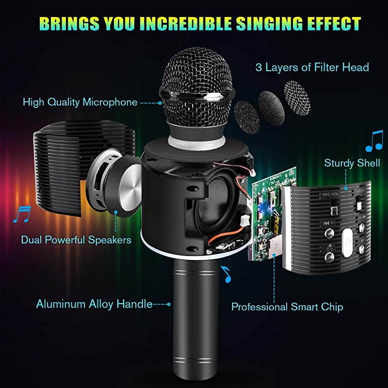 Karaoke Microphone for Kids,  3 in 1 Portable Wireless Bluetooth Microphone Speaker Music Singing Voice Recording Karaoke Machine with Android/iOS for Home KTV Player Outdoor