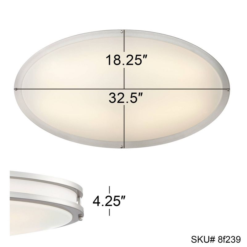 Possini Euro Design Modern Ceiling Light Flush Mount Fixture LED Satin Nickel 32 1/2" Wide Opal White Diffuser for Bedroom Kitchen