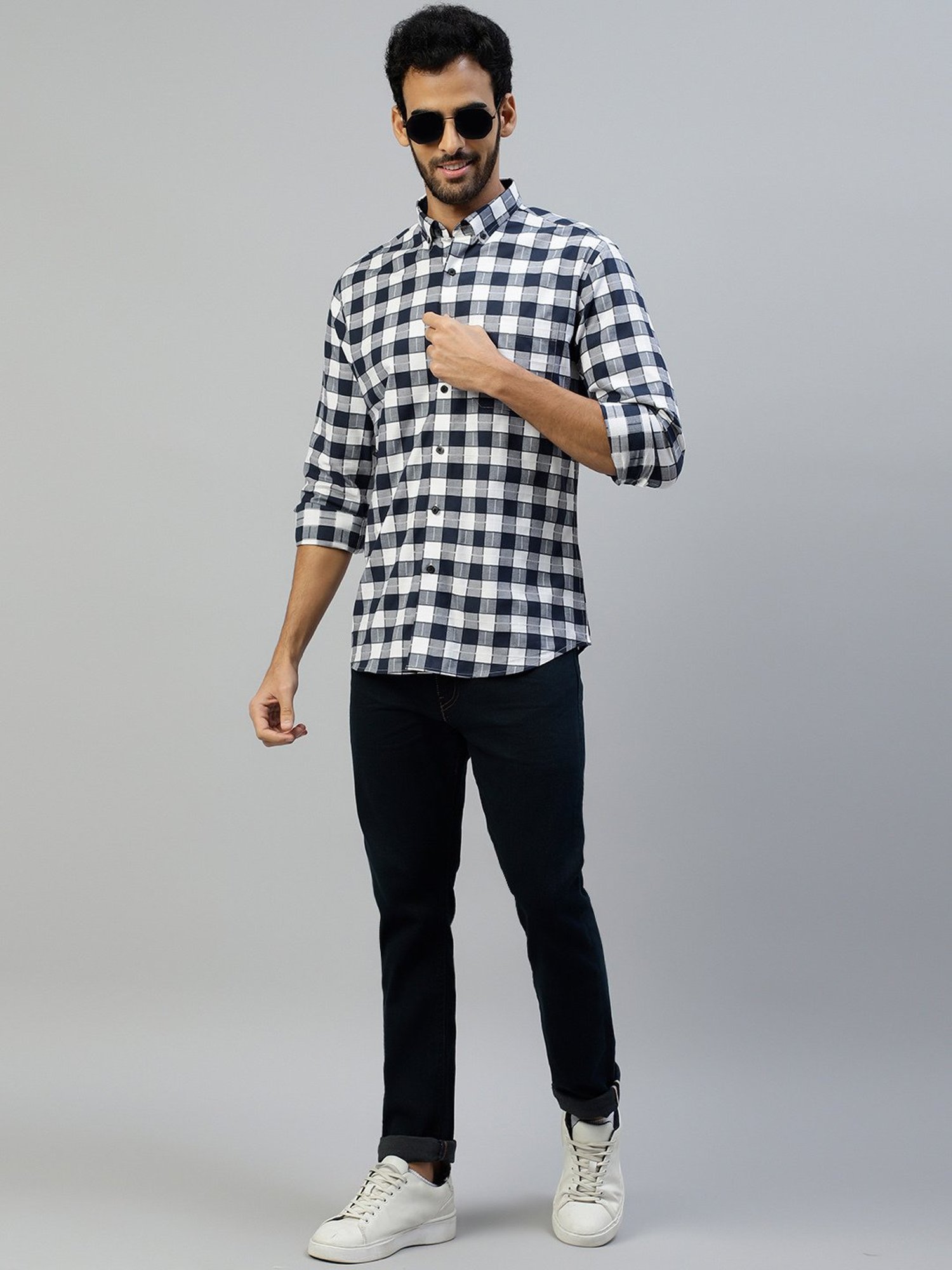 Don Vino Navy Regular Fit Check Cotton Shirt