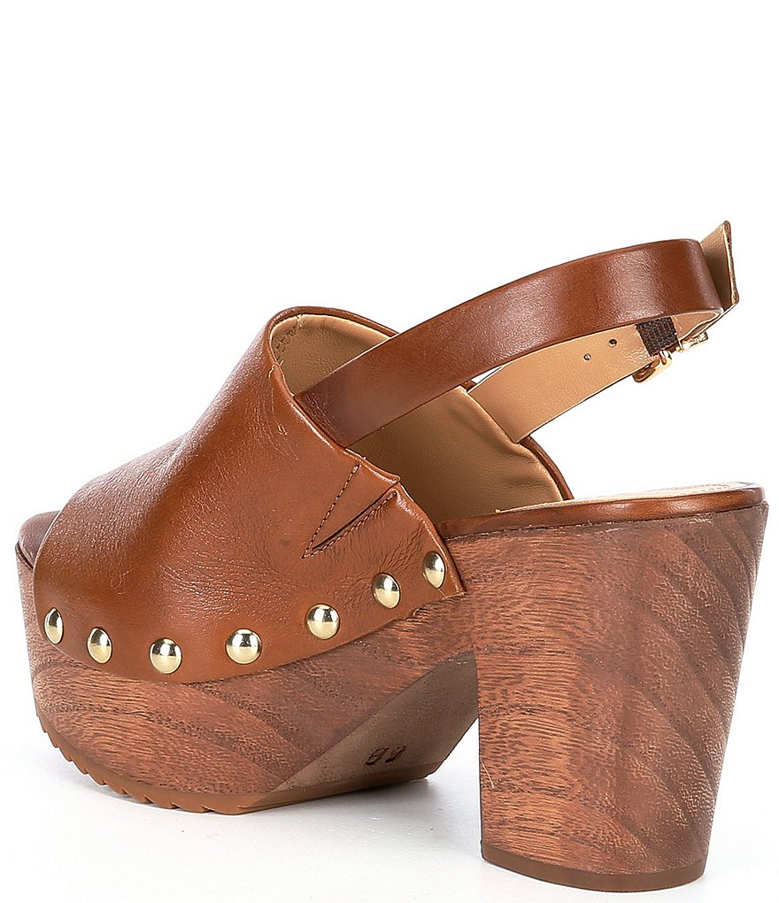 Schutz Yeda Studded Leather Platform Block Heel Slingback Clog Sandals