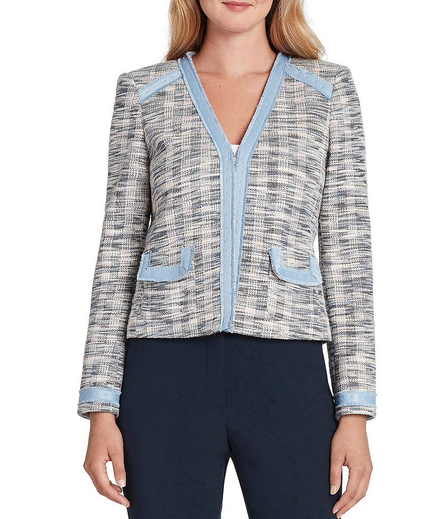 Eva Varro Solid Knit Jersey Notch Lapel Collar Two-Button Jacket