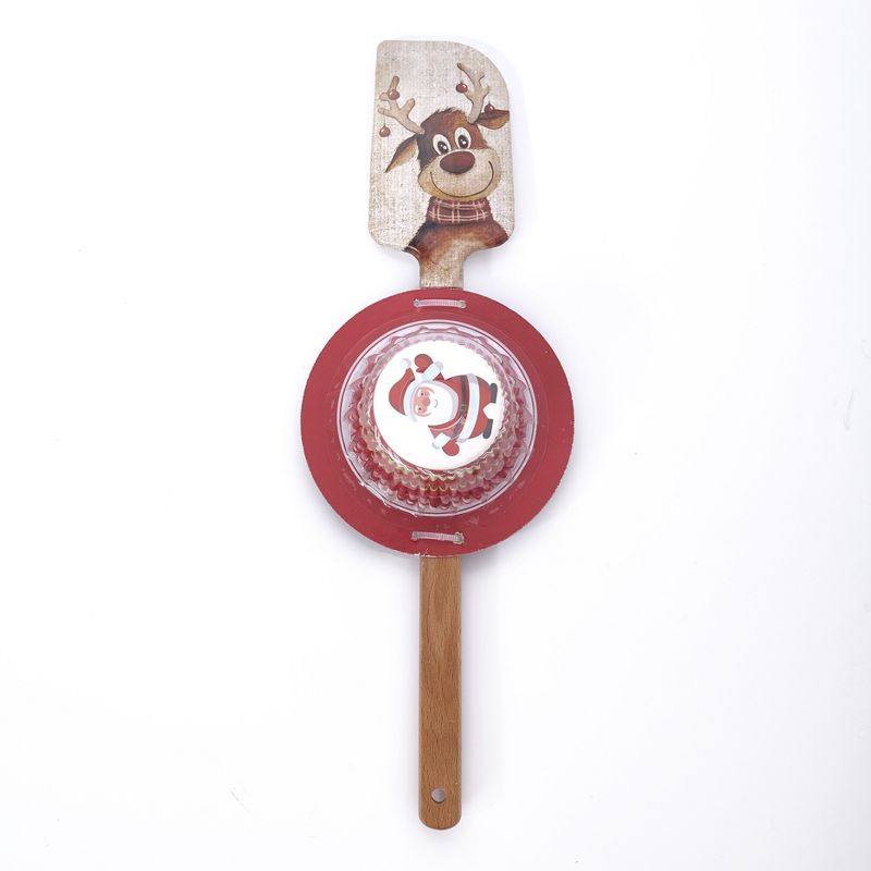 Lakeside Holiday Season Reindeer Image Spatula with 24 Cup Cake Liners
