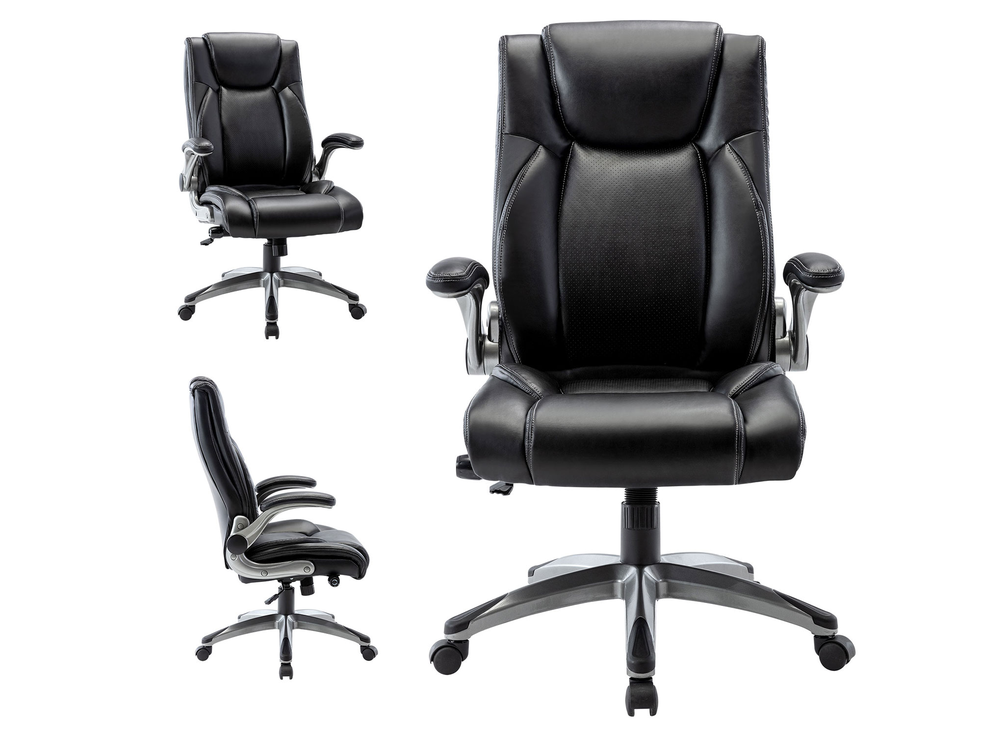 STARSPACE  Multifunctional Office Chair, Executive Computer Desk Task Swivel Chair - Adjustable Built in Lumbar Support, Tilt Angle and Flip-Up Arms, Metal Base, Black