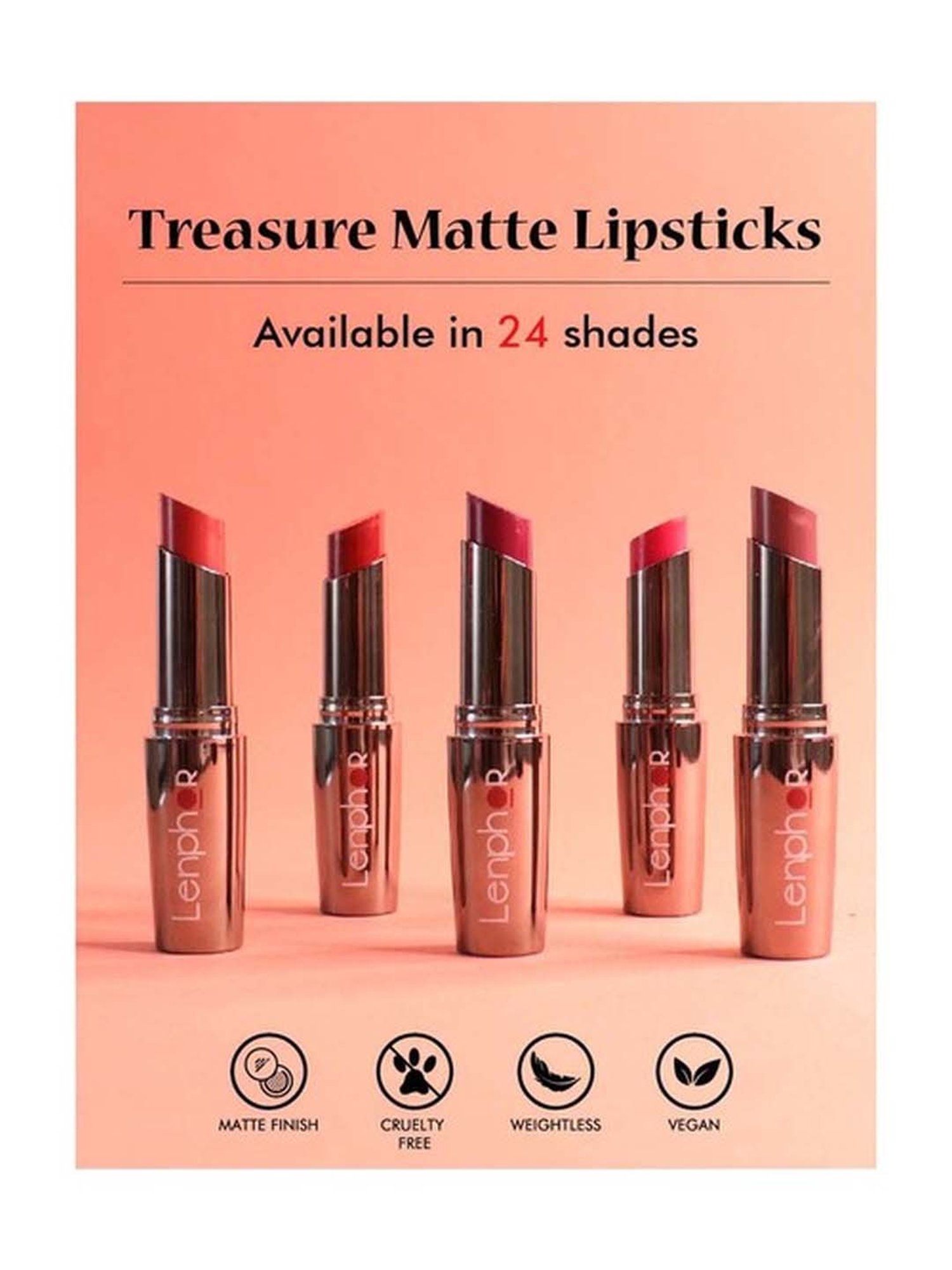 Lenphor Treasure Matte Lipstick Pink Romance 011 - 3 gm