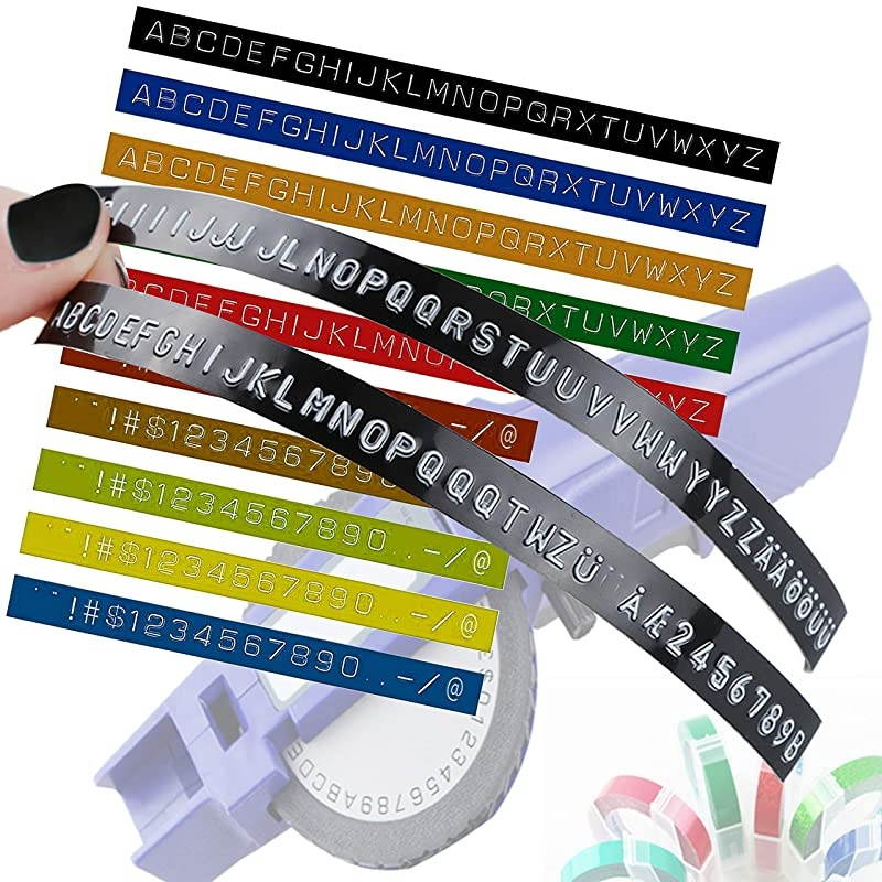 3D Embossing Labels Tape Compatible with Dymo Embossing Label Maker DIY Manual Label Printer,1/4''x 9.8',10 Colours Plastic Organizer Embossing Label Makers 1610 Tape 10 Rolls