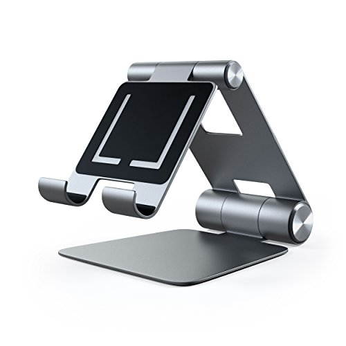 Satechi R1 Aluminum Multi-Angle Foldable Tablet Stand - Compatible with 2020 iPad Pro, iPhone 11 Pro Max/11 Pro, XS Max/XS/XR/X, SE/8 Plus/8, Samsung S20 Plus Ultra/S10 (Silver)