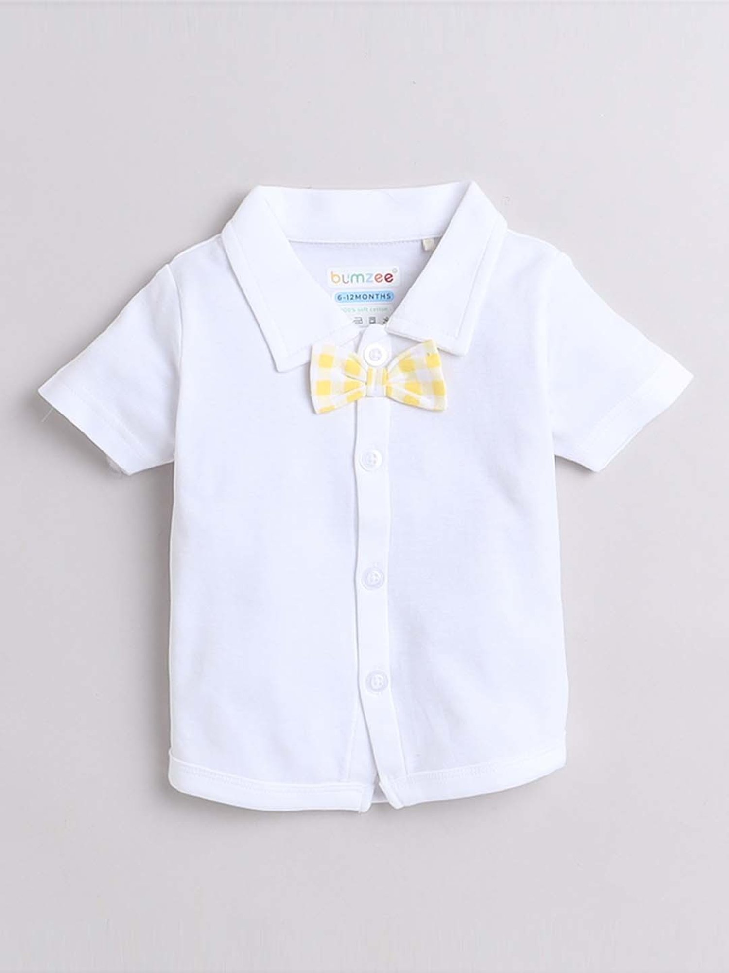 Bumzee Kids White & Yellow Cotton Chequered Shirt Set