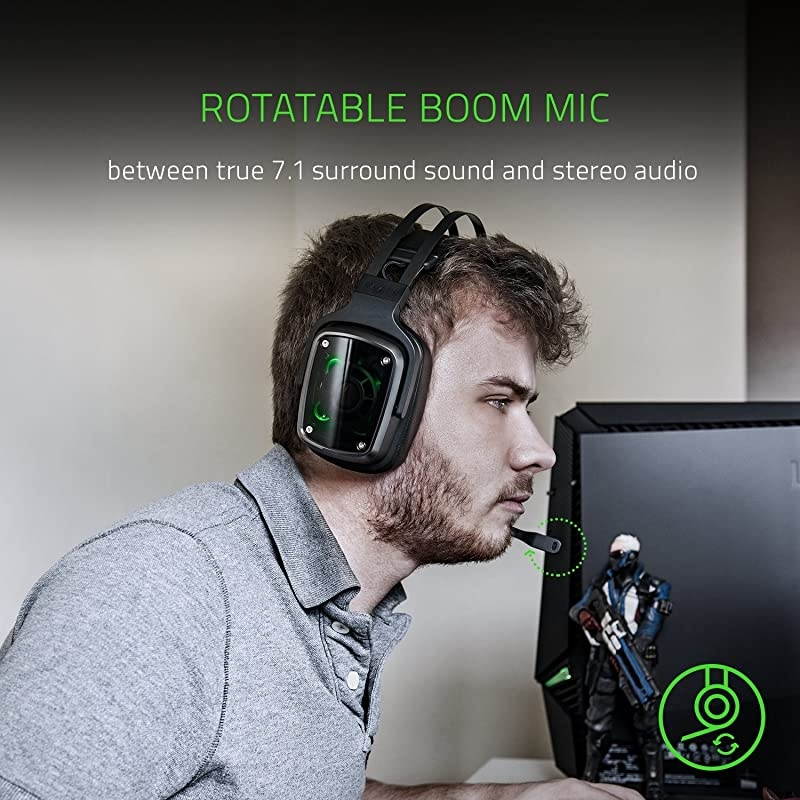 Tiamat 71 v2 Gaming Headset Dual Subwoofers Audio Control Unit Rotatable Boom Mic Works with PC Classic Black
