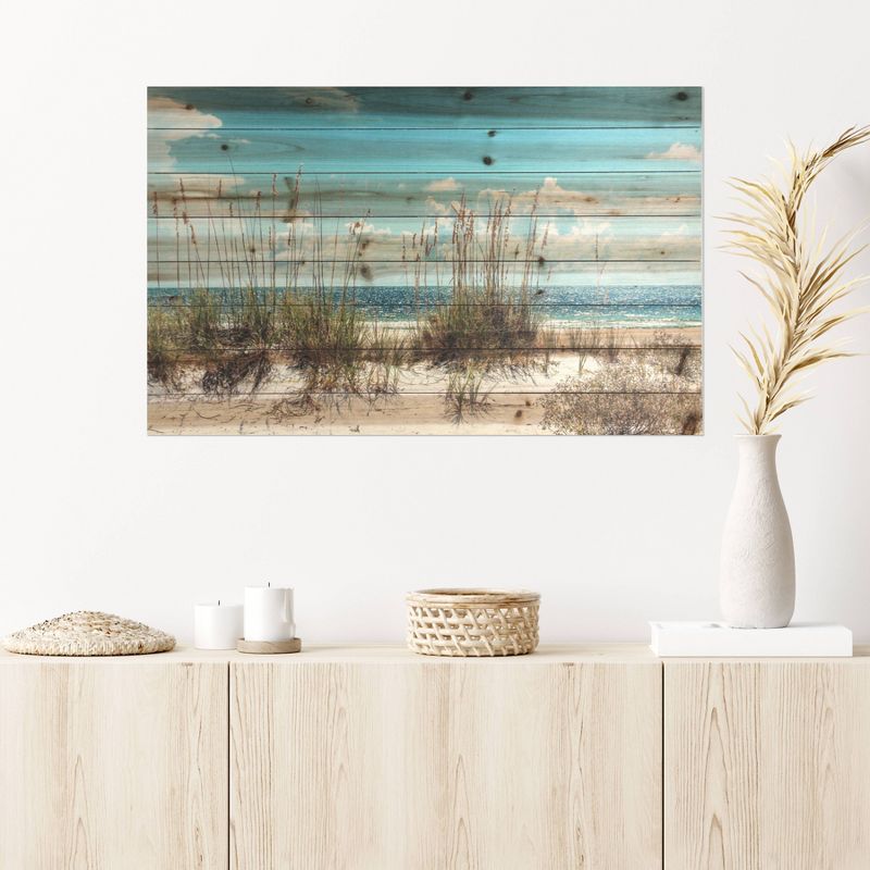 24" x 36" Sand Dunes Print on Planked Wood Wall Sign Panel Blue - Gallery 57