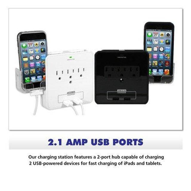 RND Power Solutions Wall Power Station Includes 3AC Plugs,2 USB Ports and 2 Holders for Your Smartphone(Black)