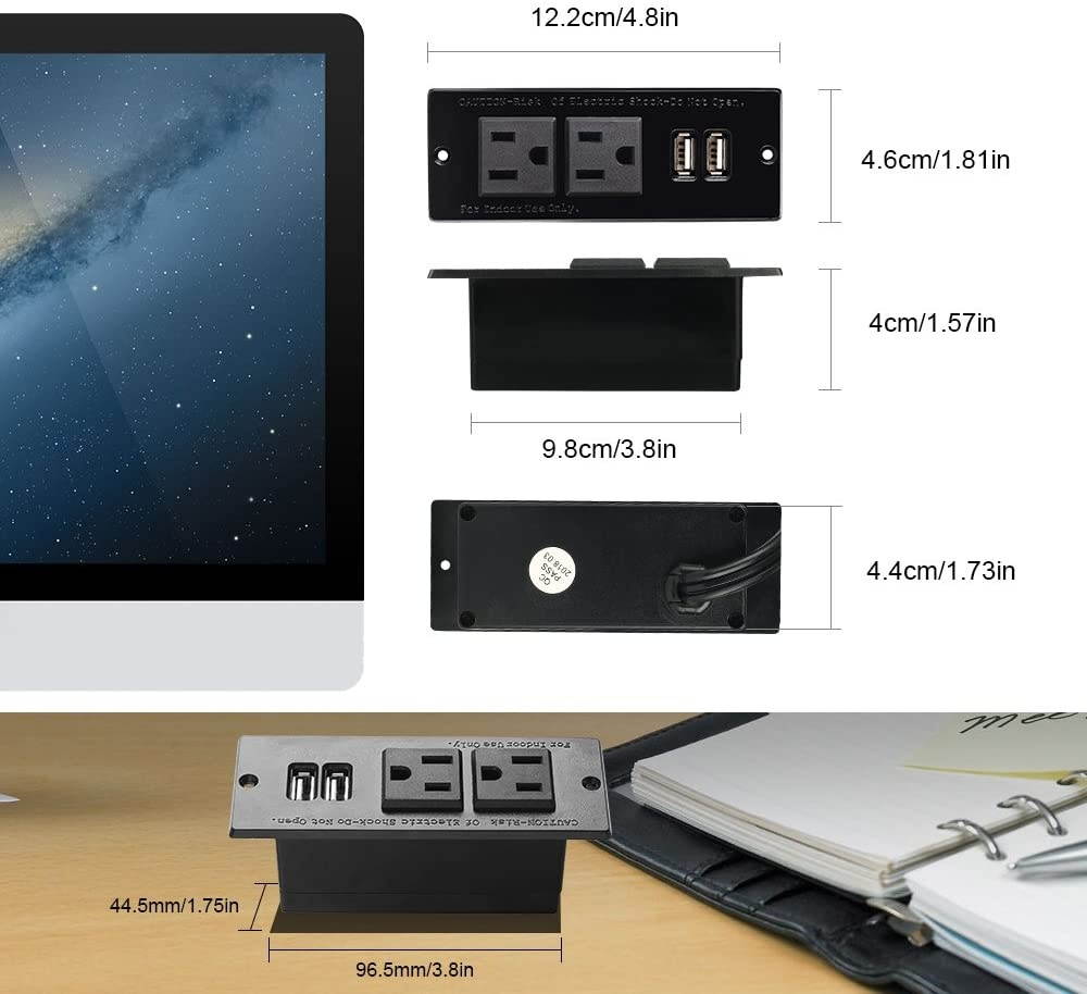 Conference Recessed Power Strip Socket with USB Ports,Table Power Strip,Desktop Charging Station with 2-Outlets and 2 USB Ports