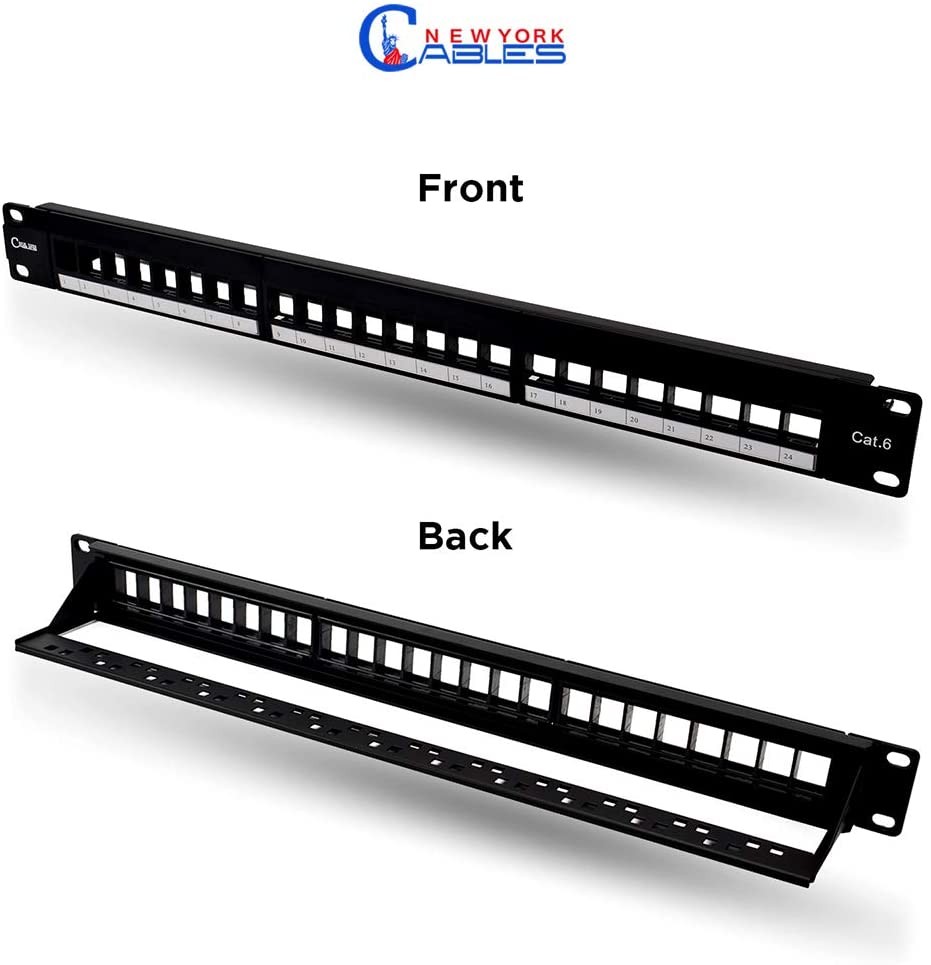 NewyorkCables Keystone Patch Panel 24 Port 1U Rackmount or Wall Mount UTP Unloaded Patch Panel Blank for Ethernet Cables - Multimedia Patch Panel