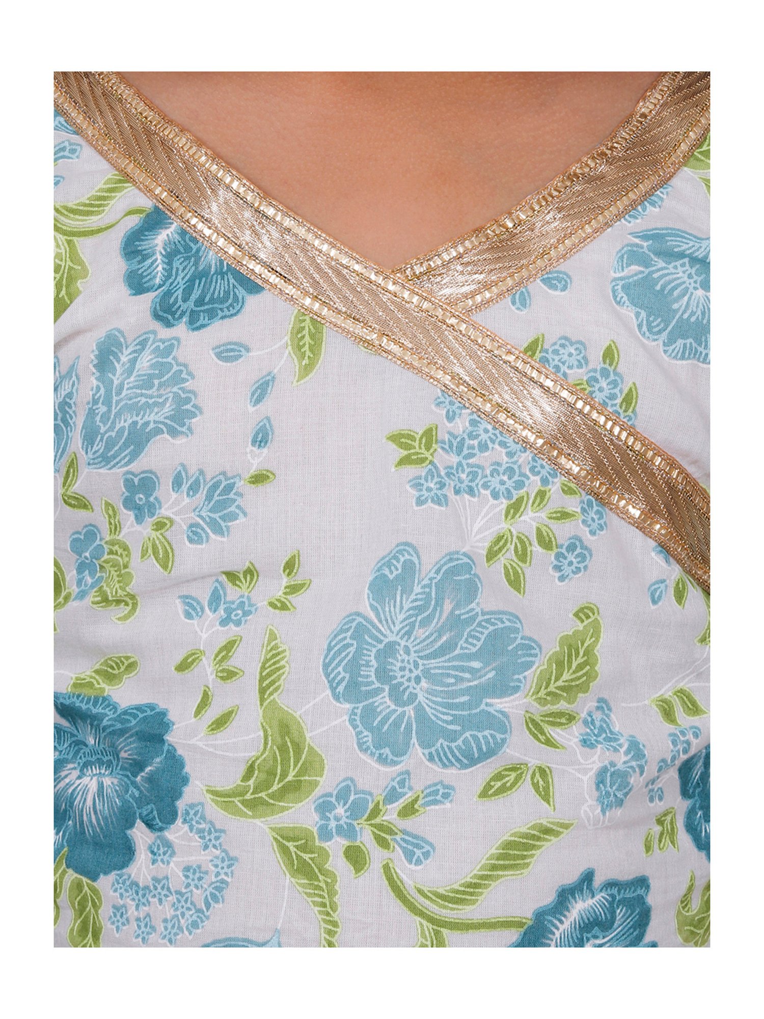 Tippy Top Kids White & Blue Floral Print Lehenga with Choli