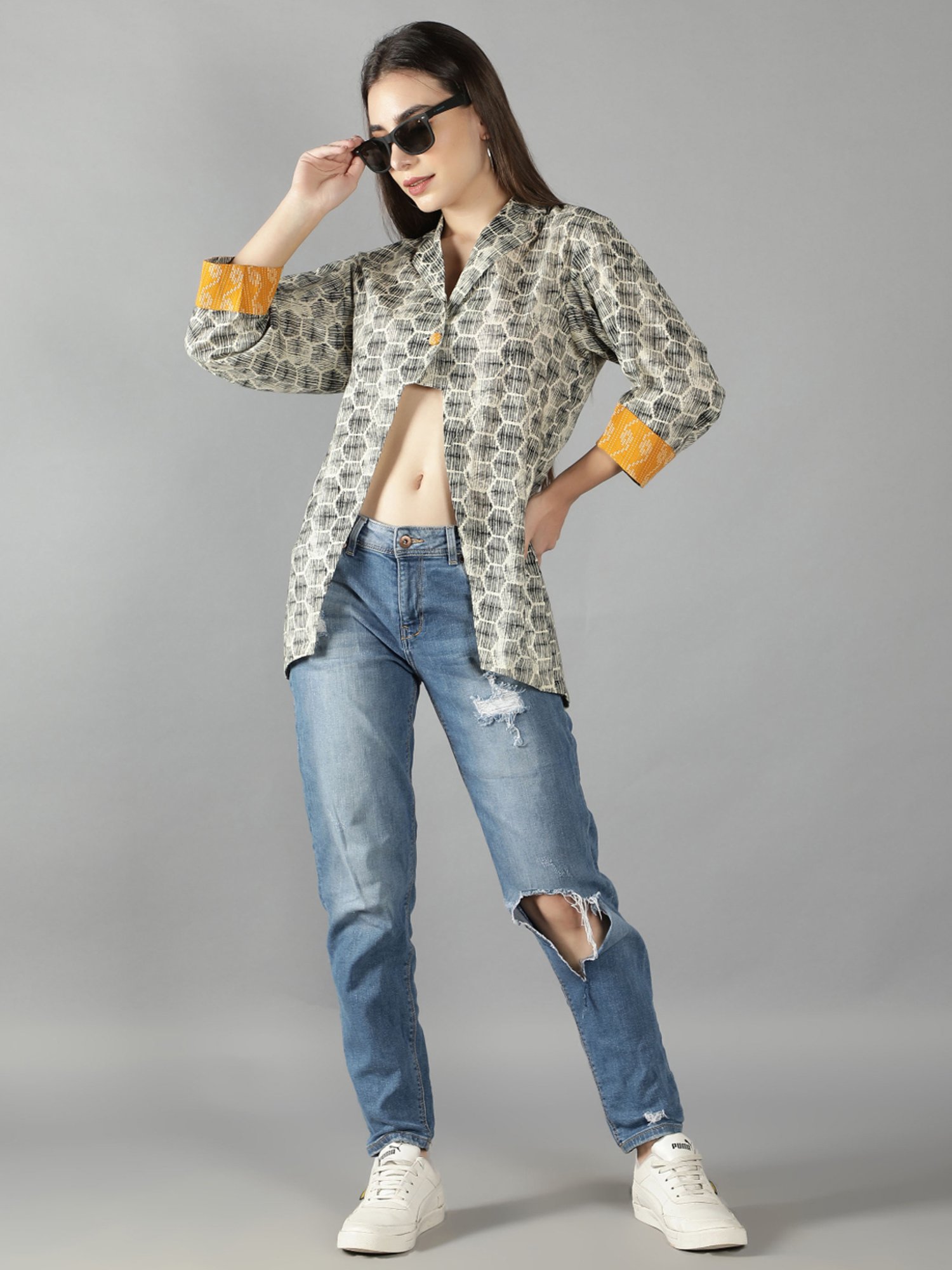 KAORI BY SHREYA AGARWAL Grey Cotton Printed Shirt