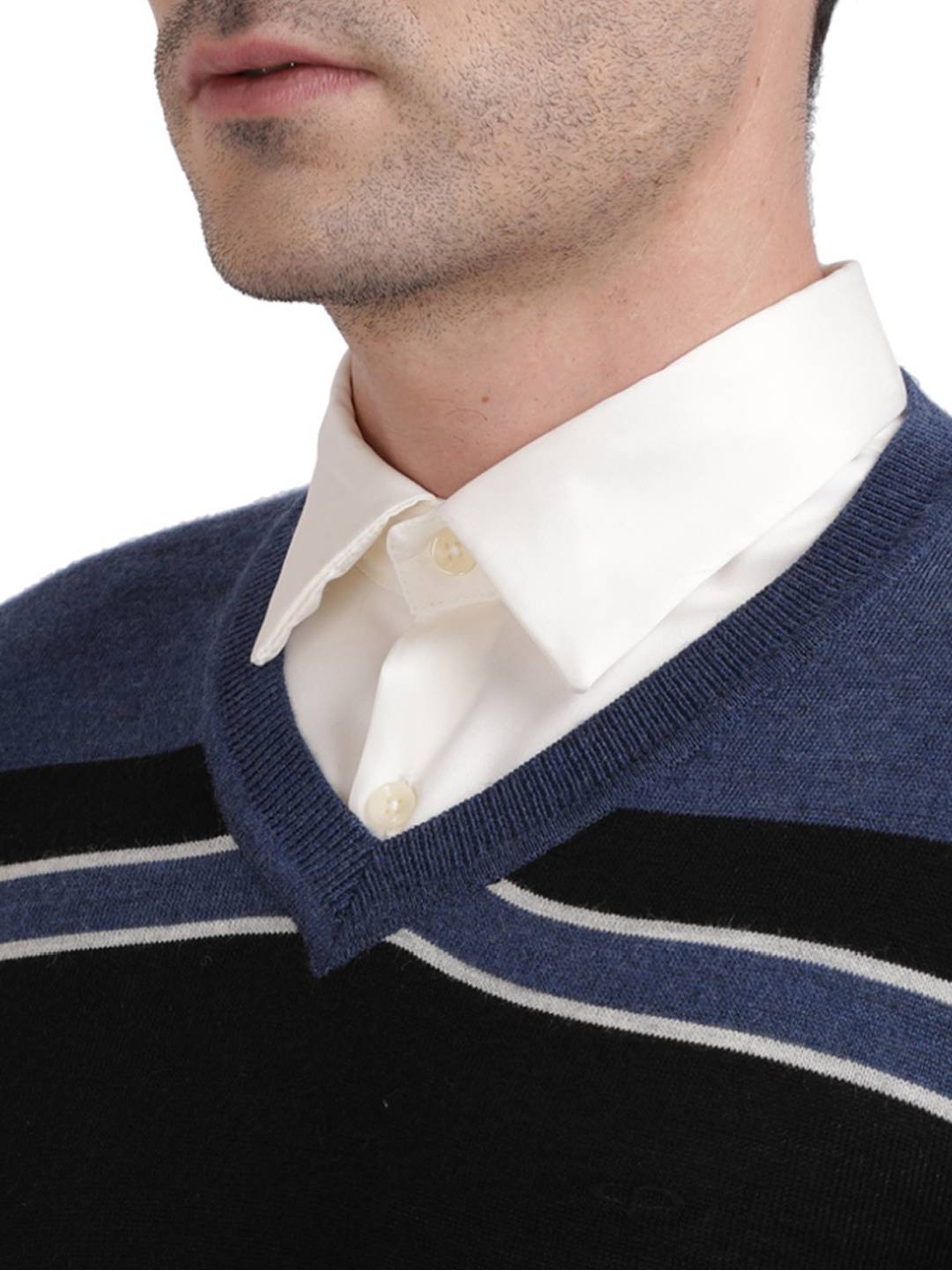 Colorplus Multi Cotton Tailored Fit Striped Sweaters