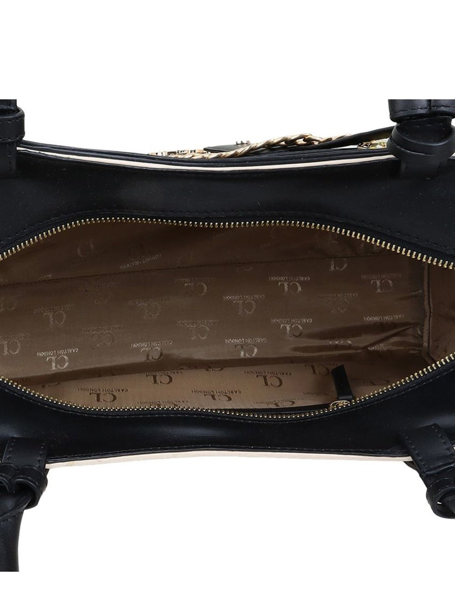 Carlton London Black & Beige Solid Medium Shoulder Handbag